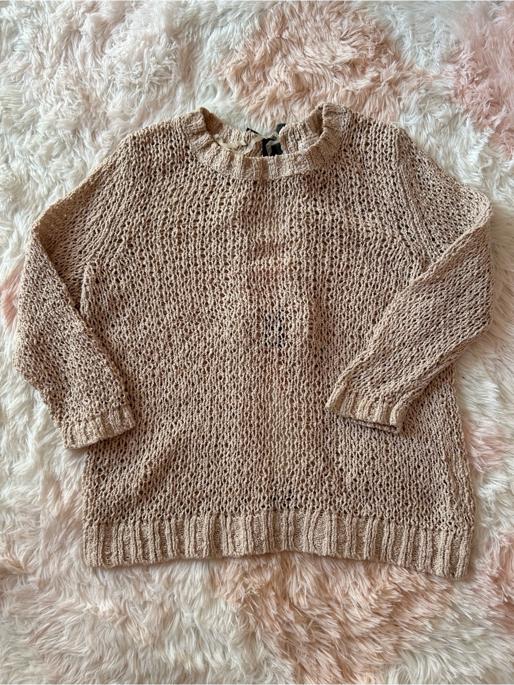 RACHEL Rachel Roy Open-Knit Scoop Neck Sweater in Taupe Beige